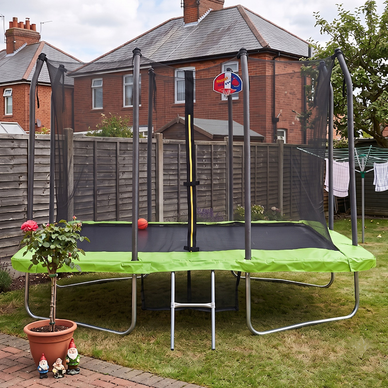 Big Air 5x7ft Rectangular Trampoline with Safety Enclosure Green FREE Ladder Basketball Game & Shoe Tidy