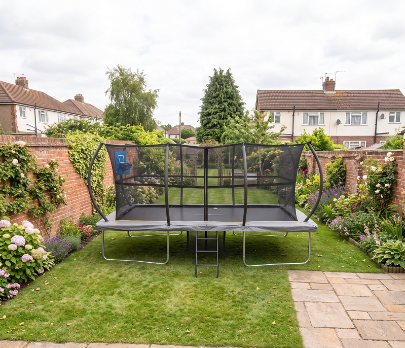 Big Foot 9x14ft Rectangular Trampoline with Safety Enclosure Grey - Free Ladder Shoe Tidy Anchor Kit Basketball - Image 14