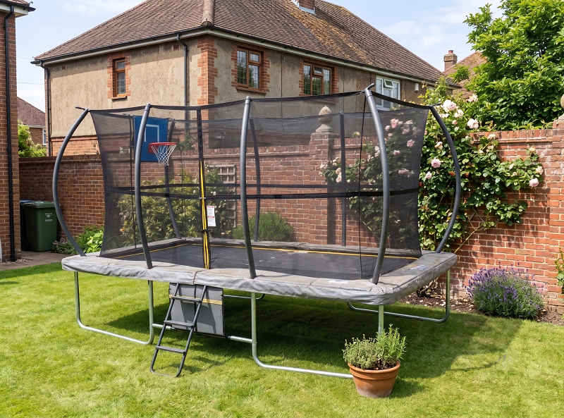 Big Foot 7x10ft Rectangular Trampoline with Safety Enclosure Grey - Free Ladder Shoe Tidy Anchor Kit Basketball Game