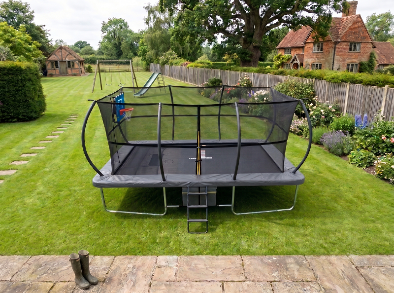 Big Foot 10x17ft Rectangular Trampoline with Safety Enclosure Grey - Free Ladder Shoe Tidy Anchor Kit Basketball
