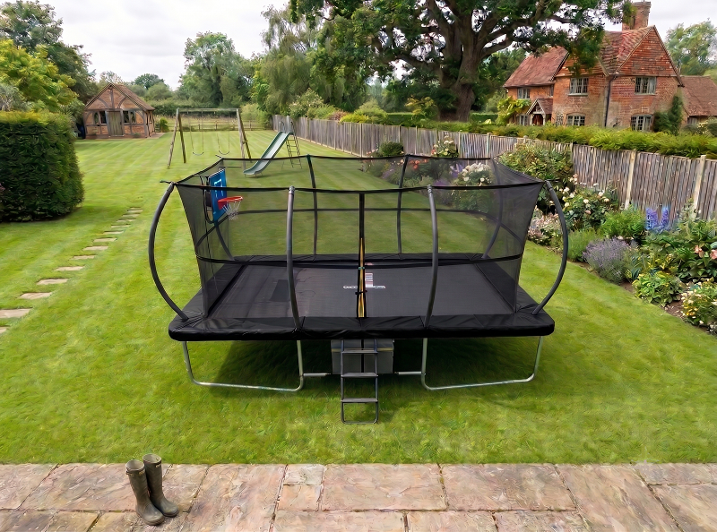 Big Foot 10x17ft Rectangular Trampoline with Safety Enclosure Black - Free Ladder Shoe Tidy Anchor Kit Basketball