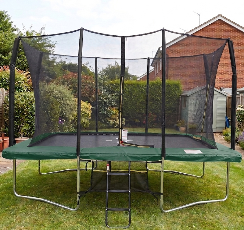 9x14ft Rectangular Trampoline with Safety Enclosure Green – Free Ladder & Shoe Tidy