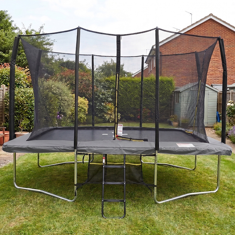 9x14ft Rectangular Trampoline with Safety Enclosure Grey