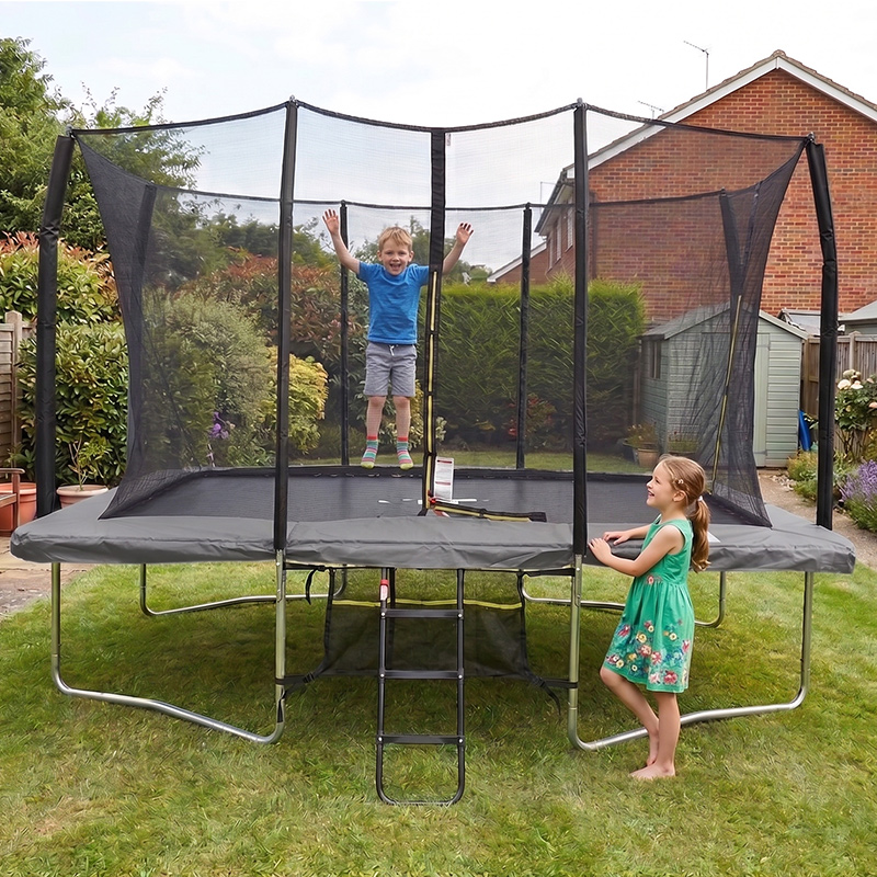 9x14ft Rectangular Trampoline with Safety Enclosure Grey