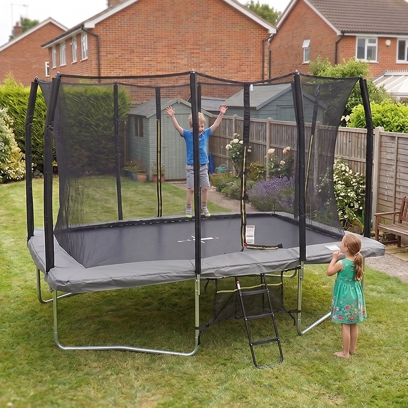 9x14ft Rectangular Trampoline with Safety Enclosure Grey